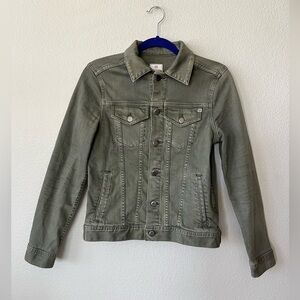 AG Adriano Goldschmied Olive Green Distressed Jean Jacket Women's Size M